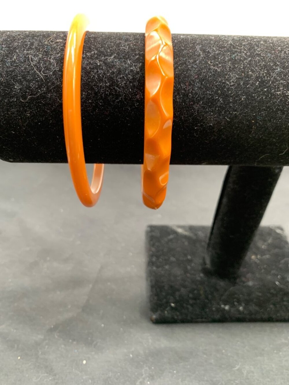 1930s Orange Bakelite Bangles Set of 2 Smooth Faceted Art Deco Jewelry
